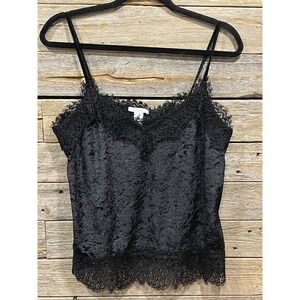 H&M Women's Babydoll‎ Velvet Black Lace Trim Tank Top Cami Size Medium